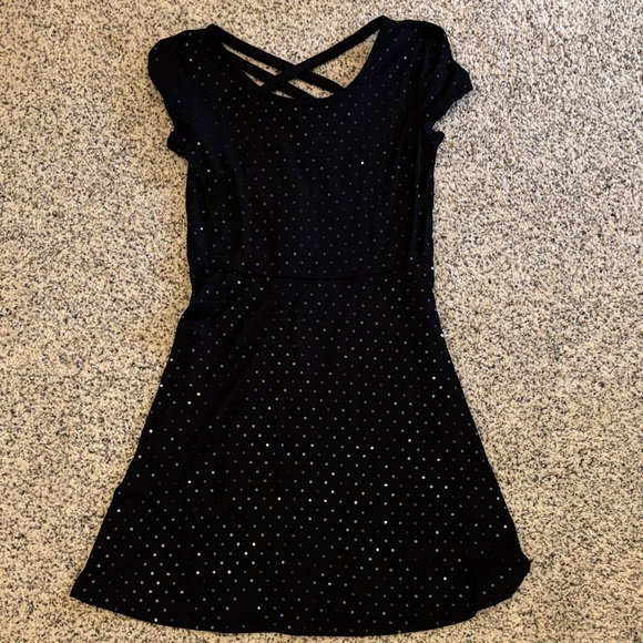 SO Dresses & Skirts - Girls 12y Black So Dress with Silver Dot Accents and Crisscross Neckline